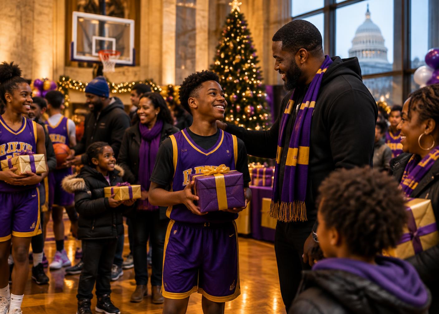 Washington DC youth athletes, mentors and families at a community holiday event