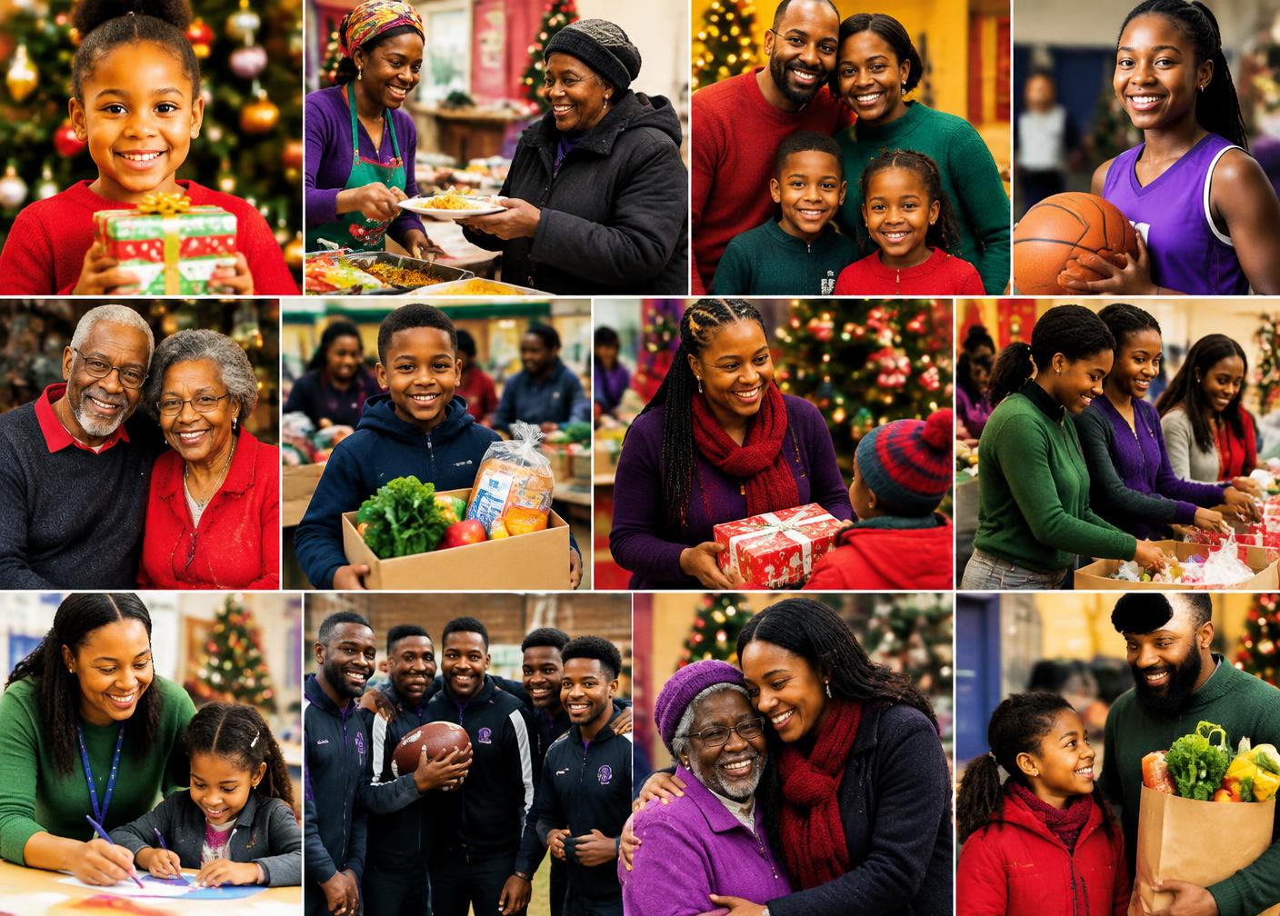 Black children, caregivers, seniors and volunteers celebrating together